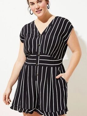 LOFT Plus Navy White Striped Button Front Romper Size 16 NWT